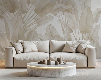 Banana Leaf Wallpaper Peel and Stick, Removable Wallpaper, Tropical Leaves Wall Mural