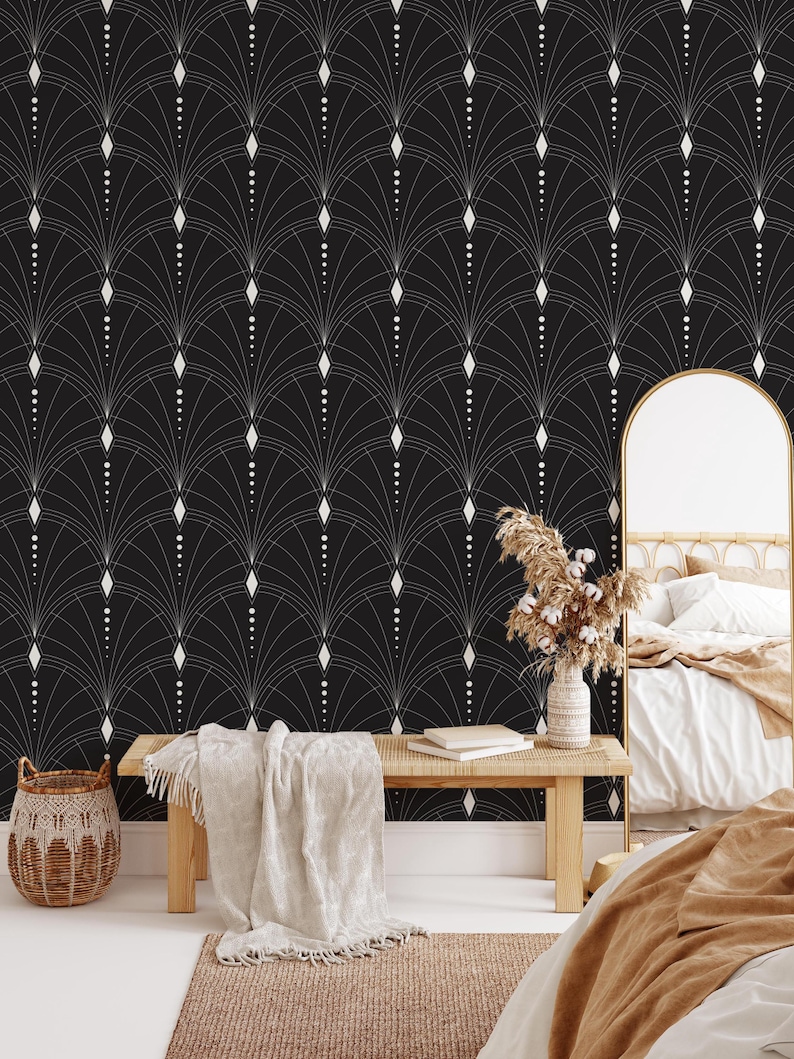 Black Art Deco Peel and Stick Wallpaper Removable Luxury Decor - Etsy