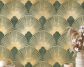 Papel pintado autoadhesivo Art Déco verde y dorado