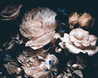 Dark Floral Wallpaper: Peony and Rose Peel and Stick Wall Mural