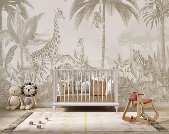 Kinder Safari Tiere schälen und aufkleben Tapete, Kinderzimmer Wandbild, Abnehmbare Tapete