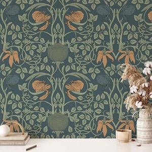 William Morris Art Deco Wallpaper Peel and Stick, Enchanted Flowers Wallpaper, Removable Wallpaper