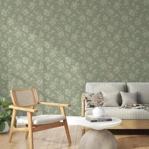 Behang met groene roos: botanische wilde bloemen
