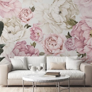 Watercolor Peony Wallpaper Peel and Stick, Pastel Peony Wallpaper, Floral Wall Mural