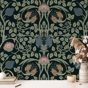 William Morris Art Deco Wallpaper Peel and Stick, Enchanted Flowers Wallpaper, Removable Wallpaper