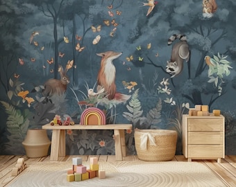 Papel de parede removível Blue Forest: mural de parede para berçário
