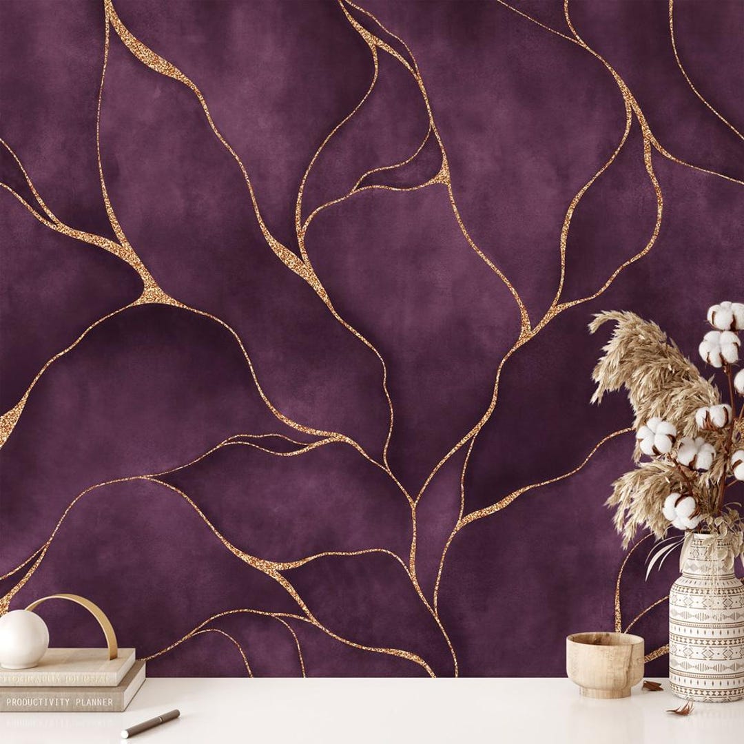 Tapete aus lila-goldenem Art Deco Marmor - Schälen und Aufkleben - Etsy  Schweiz, image size:1080x1080