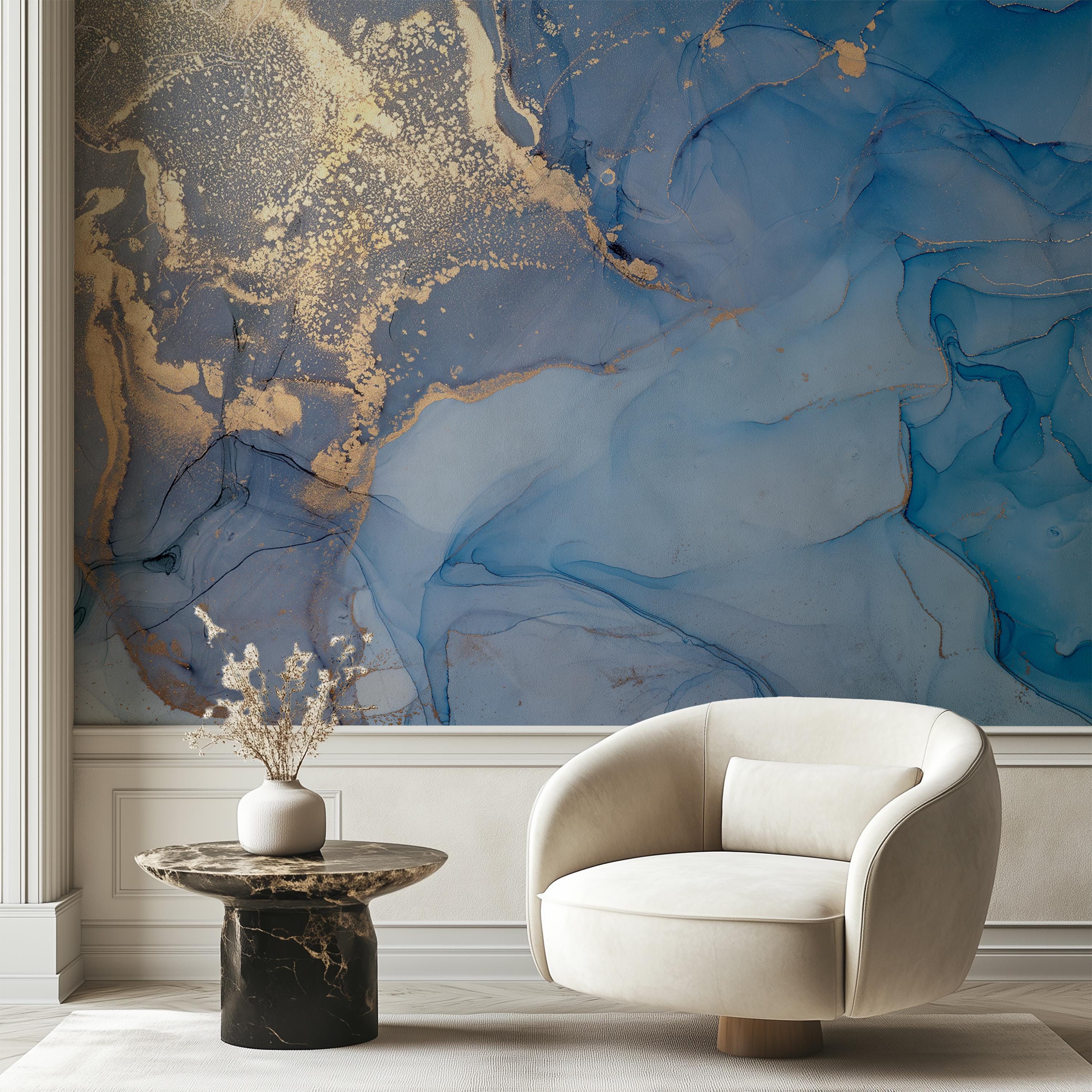 Abstract Blue and Gold Marble Wallpaper Peel and Stick Wall Mural - Etsy