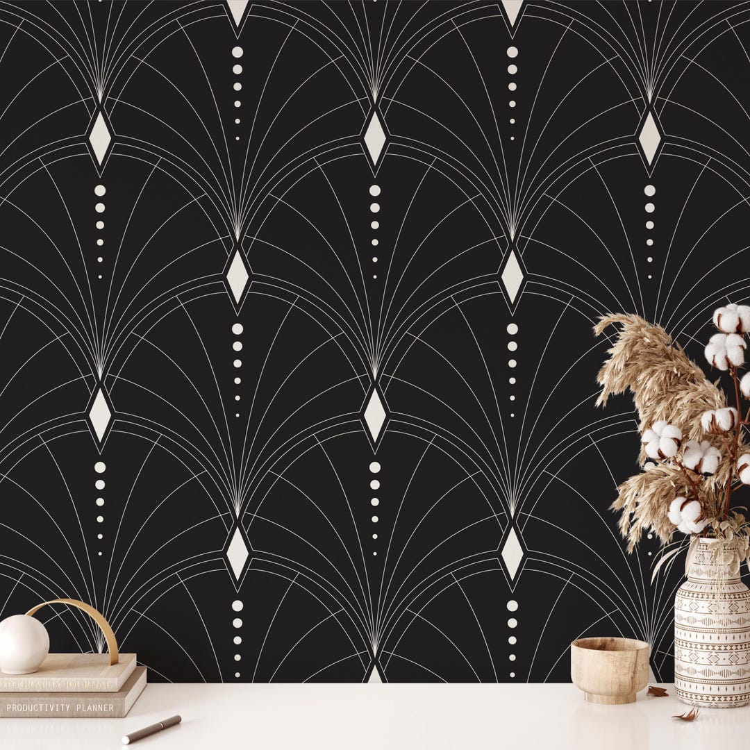 Black Art Deco Peel and Stick Wallpaper Removable Luxury Decor - Etsy