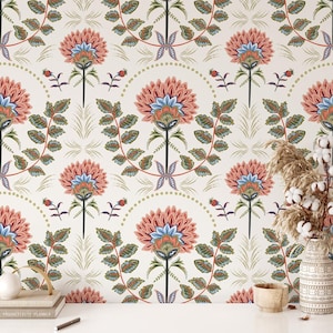 Carta da parati Art Deco staccabile e attaccabile, carta da parati romantica Boho floreale, carta da parati geometrica floreale