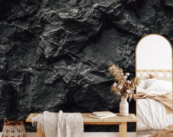 Black Concrete Texture Peel and Stick Wallpaper Mural