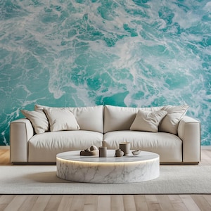 Ocean Waves Wallpaper Peel and Stick, Sea Foam Wall Mural, Removable Wallpaper