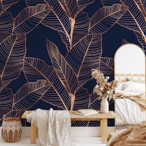 Banana Palm Tree Wallpaper Peel and Stick, Removable Wallpaper, Tropical Leaves Wall Mural
