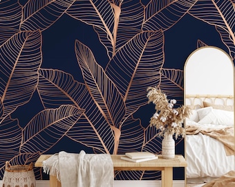 Banana Palm Tree Wallpaper Peel and Stick, Removable Wallpaper, Tropical Leaves Wall Mural