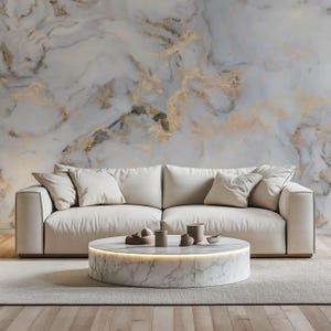 White and Gold Marble Abstract Wallpaper Peel and Stick, Marble Texture Wall Mural, Removable Wallpaper