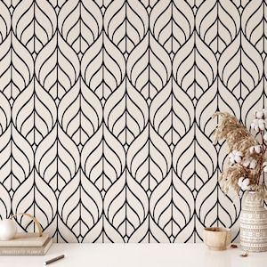 Beige and Black Art Deco Wallpaper Peel and Stick, Removable Wallpaper, Geometric Wallpaper