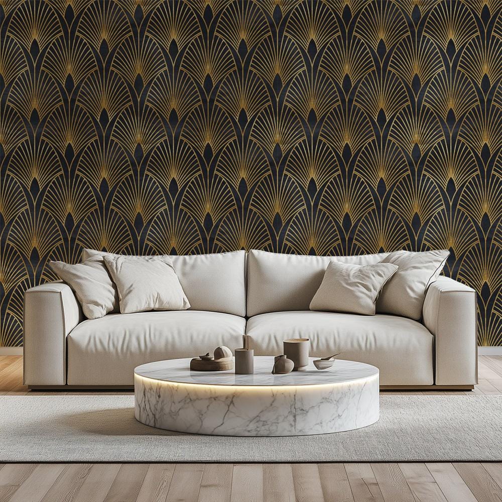 Black and Gold Art Deco Geometric Peel and Stick Wallpaper - Etsy