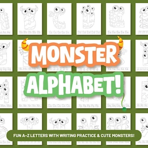 Monster Alphabet Coloring Pages: Handwriting Practice (PDF Download)
