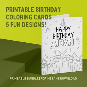 Customizable Birthday Coloring Cards: 5 Designs (Canva Template, Digital Download)