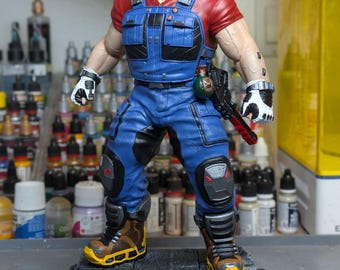 Estatua retro de fontanero héroe: impresión 3D pintada a mano / artículo de colección inspirado en videojuegos.