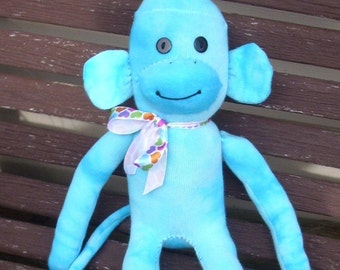 Blue tie dye sock monkey toy