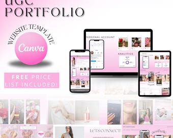 UGC Portfolio Website Template Canva, Pink Modern Design (Digital Download)