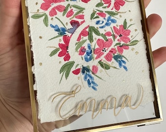 Initiaal en gegraveerde naam in aquarel | 4 x 6 | Babykamer Peuterkamerdecoratie