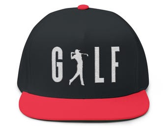 Platte pet met silhouet golfspeler | Geborduurde golfhoed