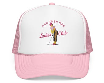 Par Then Bar Ladies Club Trucker Hat | Pink Embroidered Golf Cap
