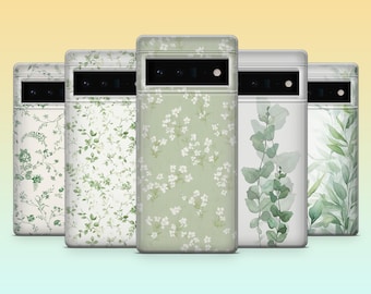 Cute Green Phone Case Simple Flower Cover for Google Pixel 10Pro, 9Pro, 9A, 8A, 8Pro, 7A, 7, 6A, Samsung S25, S24, S23, A16, A56, iPhone 17