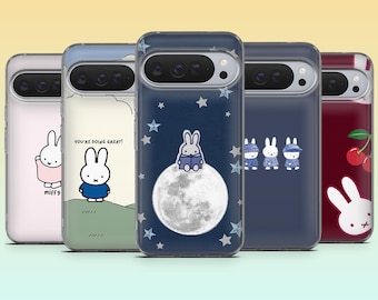 Cute Cartoon Phone Case Kawaii Miffy Cover for Google Pixel 10, 10Pro, 10Pro XL, 9A, 9, 8, 7A, 6, Samsung S25, S24, A56, A36, A16, iPhone 17