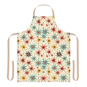 アトミック スターバースト エプロン | ヴィンテージ エプロン | キッチン エプロン | クッキング エプロン | ベーキング エプロン | 50 年代のエプロン | 60 年代のエプロン | ミッドセンチュリー エプロン