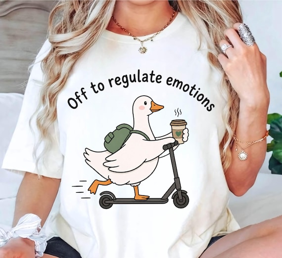 Off to Regulate Emotions PNG, Funny Goose Scooter Design, Mental Health Humor PNG, Cute Duck Coffee , Digital download