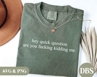Hey Quick Question Are You Kidding Me SVG PNG, Funny Sarcastic Quote Shirt Design, Witty Adult Humor Digital Download