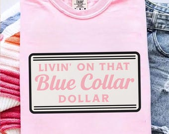 Blue Collar Dollar PNG: retro western sublimatieontwerp (digitale download)