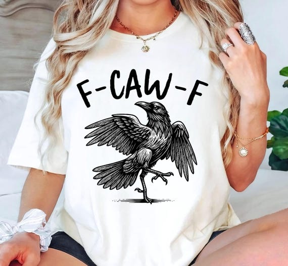 Crow Raven PNG, F-CAW-F Funny Fall png, Dark Bird Sublimation Design, Gothic Floral Checkered PNG, Funny Crow Digital Download