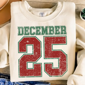 December 25 PNG – Distressed Varsity Christmas SVG, Retro Shirt Clipart, Vintage Holiday Designs for Cricut & Sublimation (digital download)