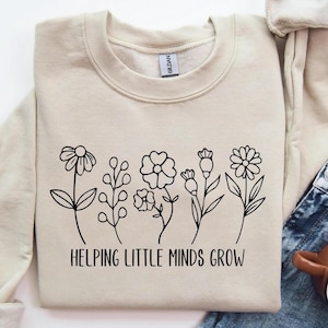 Boho Wildflowers Teacher Shirt Design: Helping Little Minds Grow SVG PNG (Digital Download)