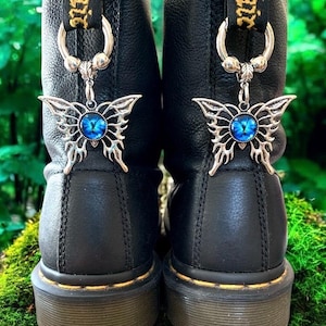 PAIR of MYSTICAL BUTTERFLY Boot Charms with Blue Cabochon Center & Side Accent Beads - 2 Piece Set!