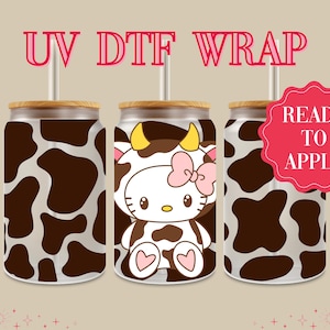 Cow Print Ready To Apply UV DTF 16 oz Cup Wrap Strawberry Milk Black Brown Cowprint Western Transfer UVDTF Cowgirl Boots Cow Girl Western