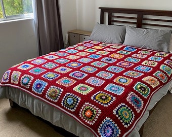 Crocheted Granny Square Queen Bed Blanket