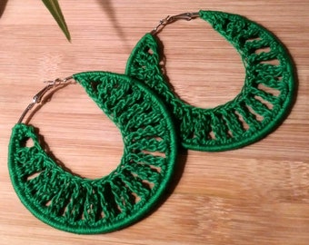 Emerald Crochet Hoop Earrings | Green | Lace Hoops | Dream Catcher Earrings | Mandala | Thread Hoops | Jade | Envy | Spring