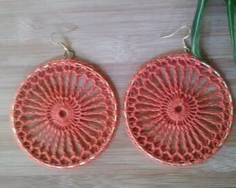 Pumpkin Crochet Hoop Earrings | Lace Crochet Earrings | Crochet Earrings | Thread Earrings | Rust | Dark Orange | Tangerine | Marmalade
