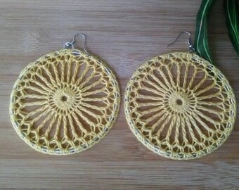 Yellow Crochet Hoop Earrings | Crochet Earrings | Lace Earrings | Boho Earrings | Yellow Earrings | Mustard | Amber | Topaz