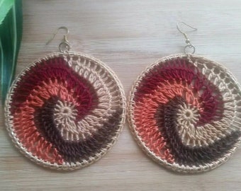 Autumn Swirl Crochet Earrings | Crochet Earrings | Pumpkin, Fall Harvest | Thread Earrings | Crochet Hoops | Handmade | Crochet