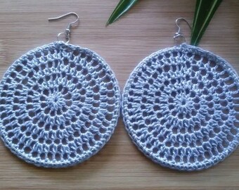 Grey Gray Crochet Hoop Earrings | Lace Hoops | Dream Catcher Earrings | Thread Hoops | Light Gray | Smoke | Graphite