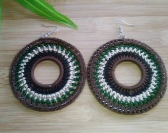 Camo Army Fatigue Camouflage Crochet Hoop Earrings | Red Black and Green Earrings | Crochet Earrings