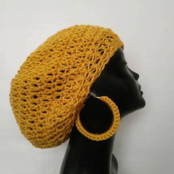 Yellow Slouchy Beanie Matching Hoop 