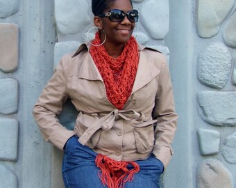 Triangle Scarf, Shawl, Wrap, Crochet Scarf, Triangle Cowl, Fringe Scarf, Cowl, Hoodie Scarf