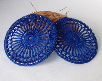 Blue Lace Crochet Hoop Earrings | Cobalt Crochet Hoops | Lace Crochet Earrings | Thread Earrings | Indigo Earrings | Sapphire Earrings |